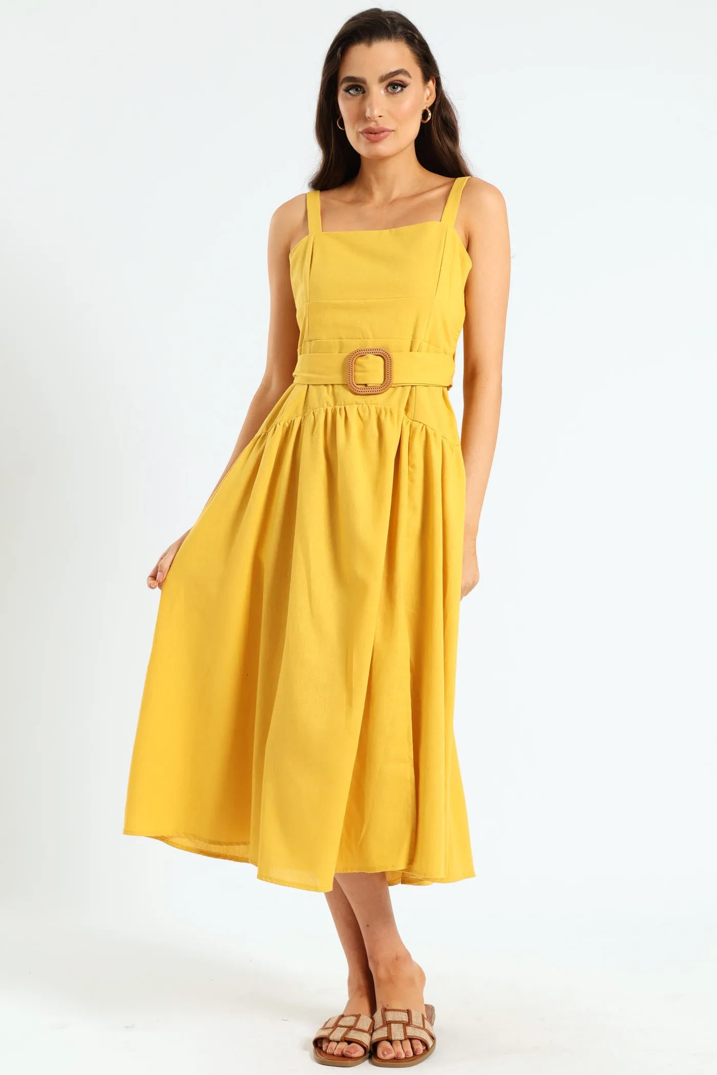 Strappy Belted Pleated Slit Midi Dress - Mustard sold by Edgars product image thumbnail 2