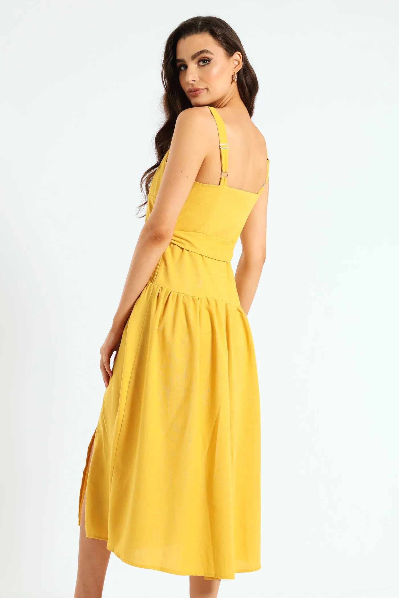 Strappy Belted Pleated Slit Midi Dress - Mustard sold by Edgars product image thumbnail 5