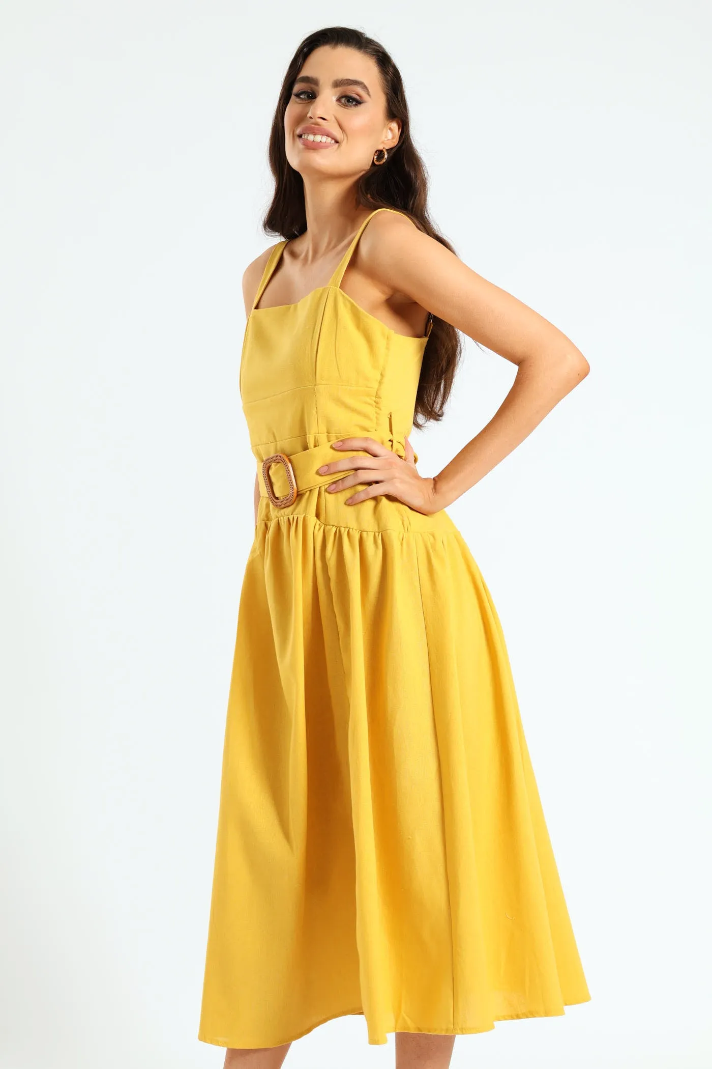 Strappy Belted Pleated Slit Midi Dress - Mustard sold by Edgars product image thumbnail 3