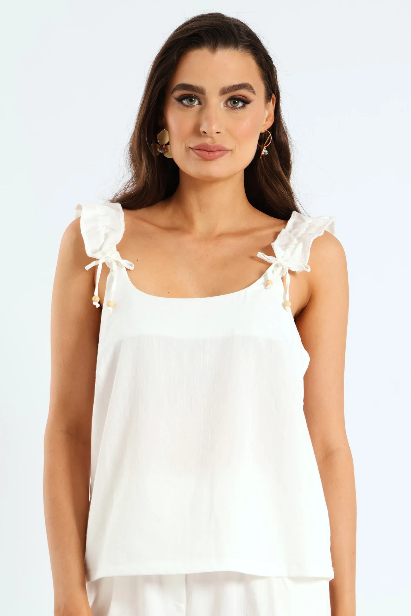 Frill Strap Cami Top - Off White sold by Edgars