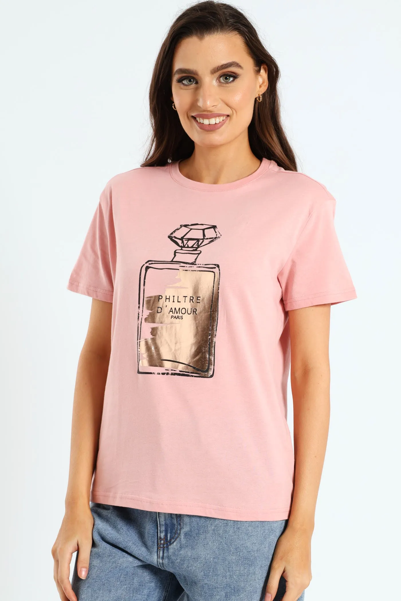 Perfume Bottle Foil Tee - Dusty Pink sold by Edgars