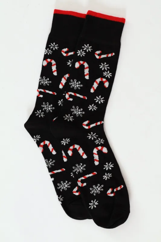 Candy Cane Christmas Socks - Black sold by Edgars