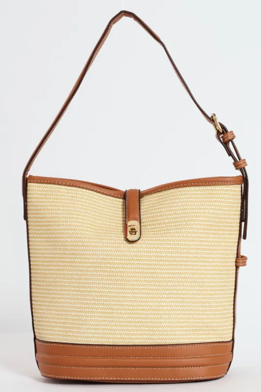 Weave Gold Clasp Bucket Bag - Tan sold by Edgars