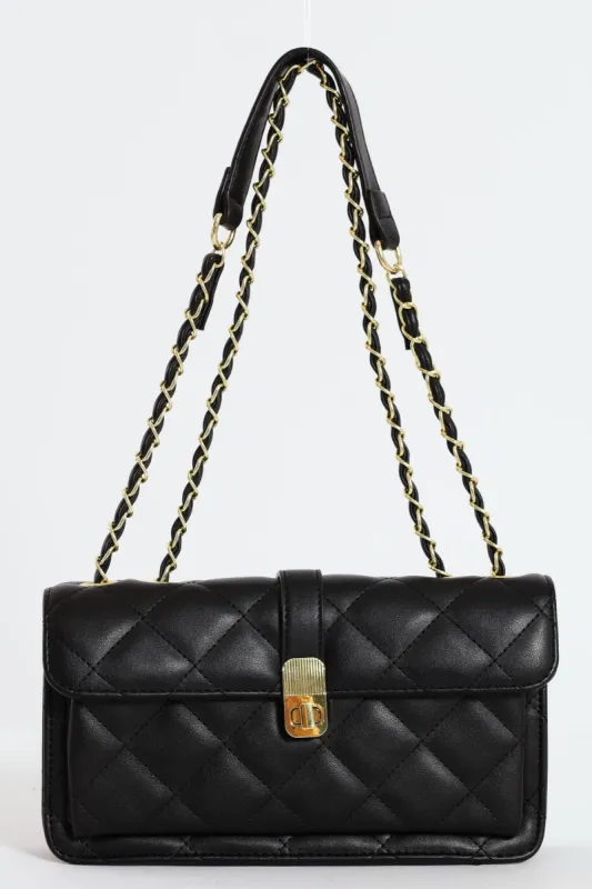 Quilted Chain Satchel - Black sold by Edgars