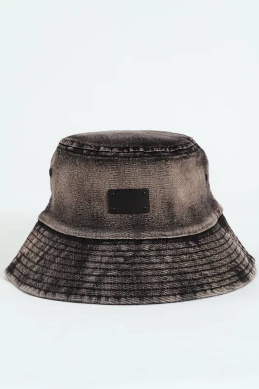 Metal Badge Denim Bucket Hat - Black sold by Edgars 