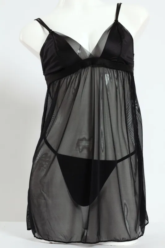 Chemise & T-String Set - Black sold by Edgars