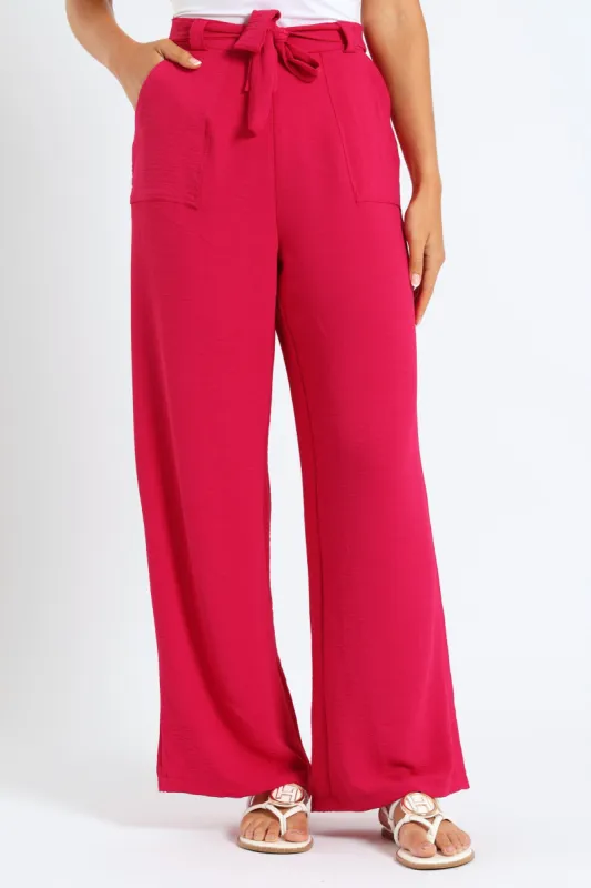 Pull-On Wideleg Pants With Mock Belt - Dark Pink sold by Edgars