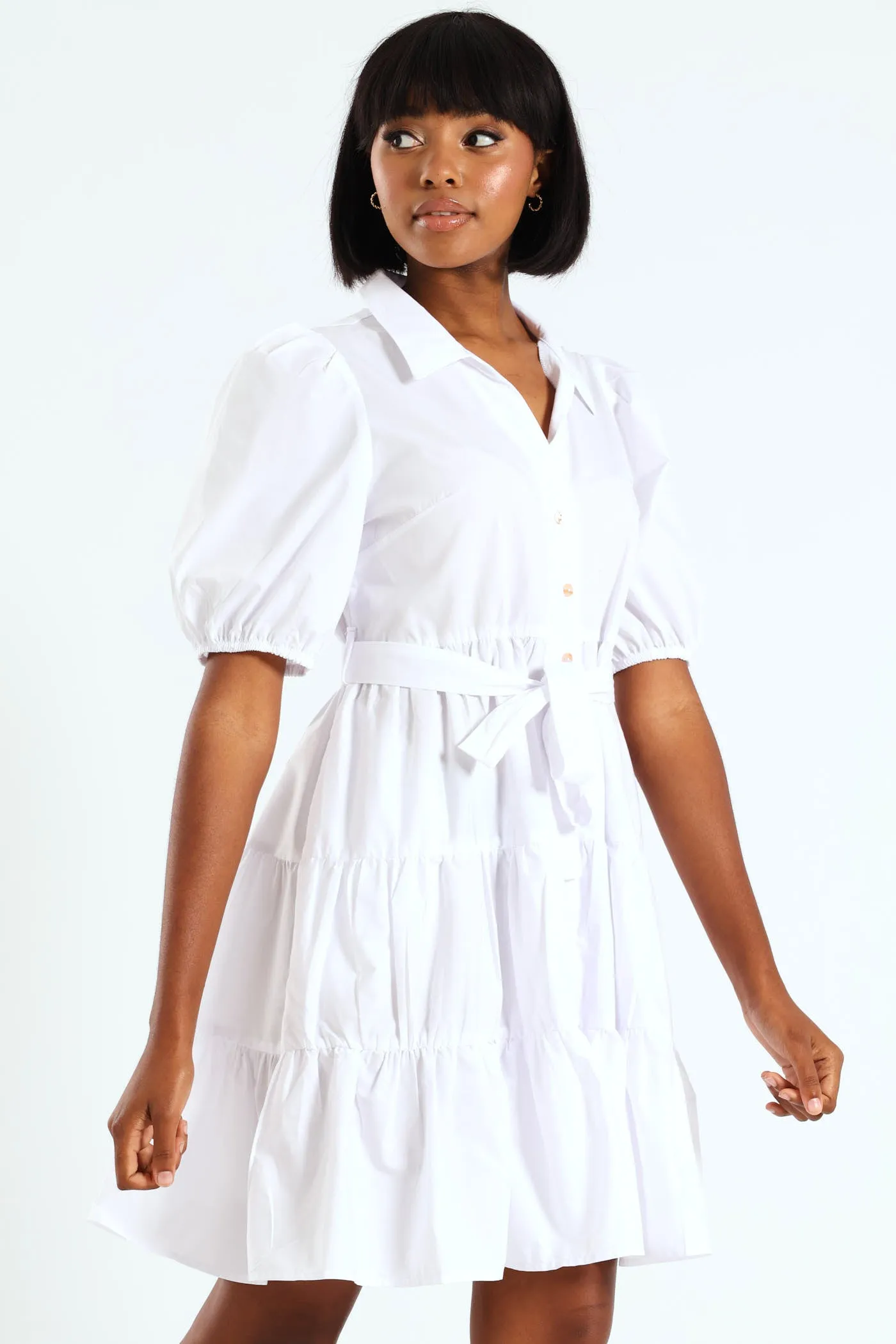 Collared Belted Tiered Shirt Dress - White sold by Edgars product image thumbnail 3
