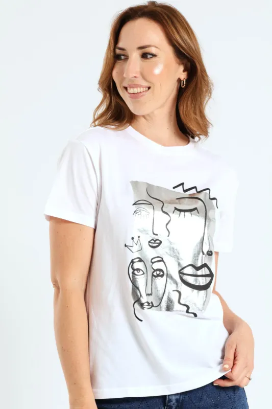 Abstract Faces Foil Tee - White sold by Edgars