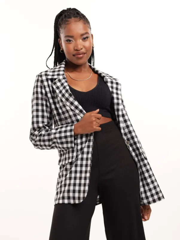 Ladies Oversized Gingham Blazer Set - Black sold by Edgars