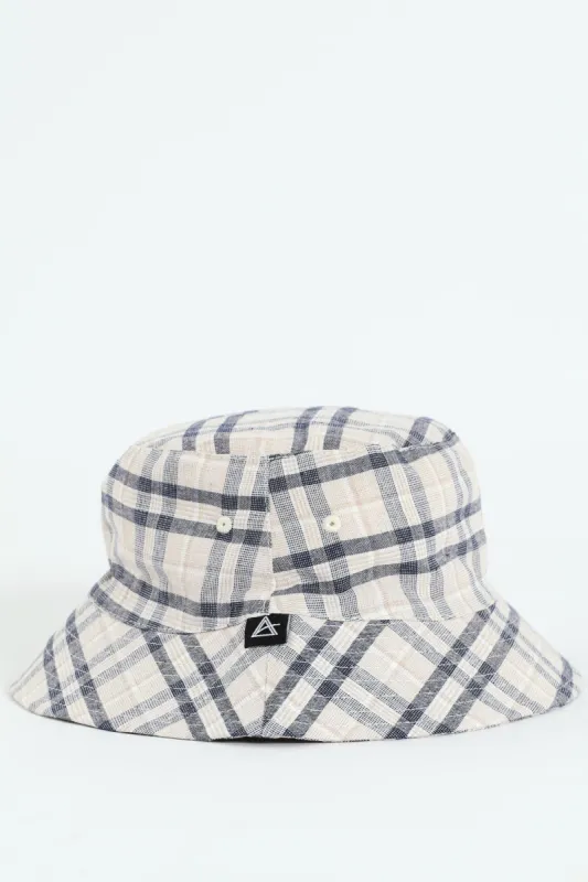 Linen Check Bucket Hat - Beige sold by Edgars