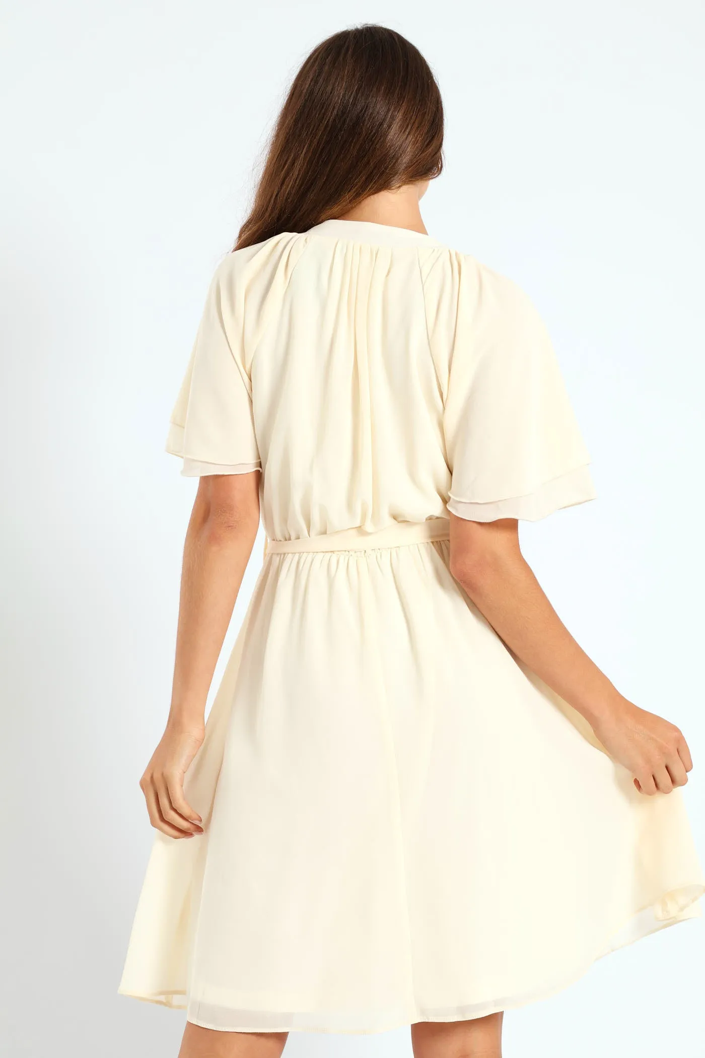 V-Neck Flutter Sleeve Belted Tea Dress - Cream sold by Edgars product image thumbnail 4