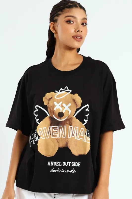 Oversized Printed Teddy Tee - Black sold by Edgars