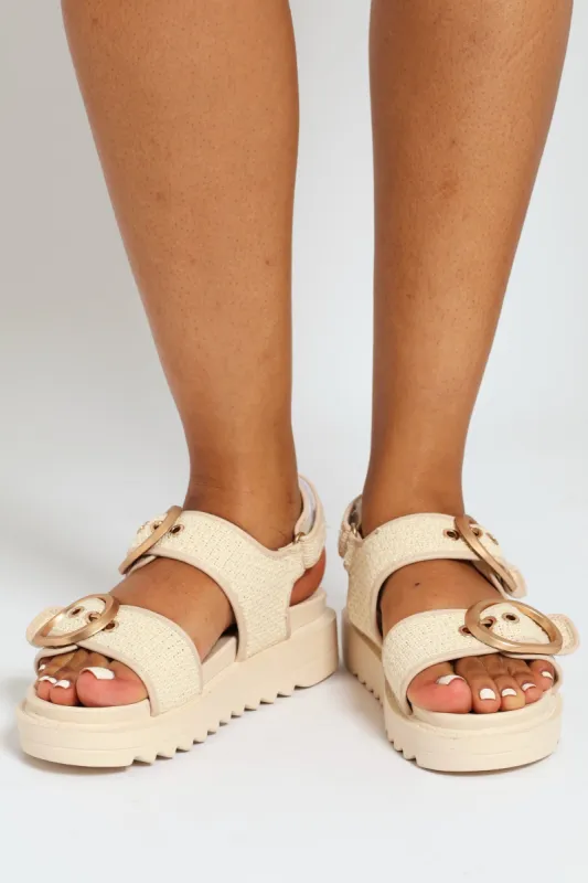 Raffia Velcro Slingback Sandal With Buckle Detail - Off White sold by Edgars 