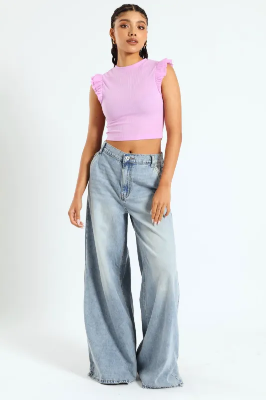 Rib Frill Tank - Pink sold by Edgars
