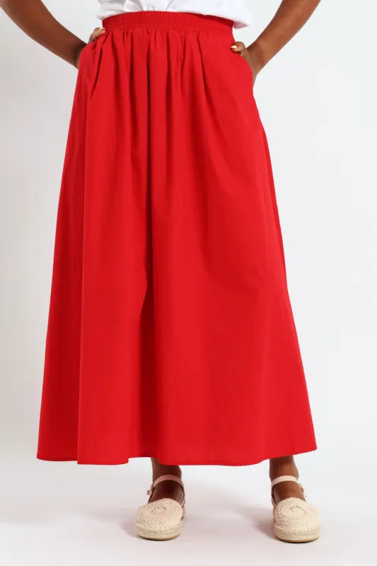 Pull On Poplin Midi Skirt - Red sold by Edgars