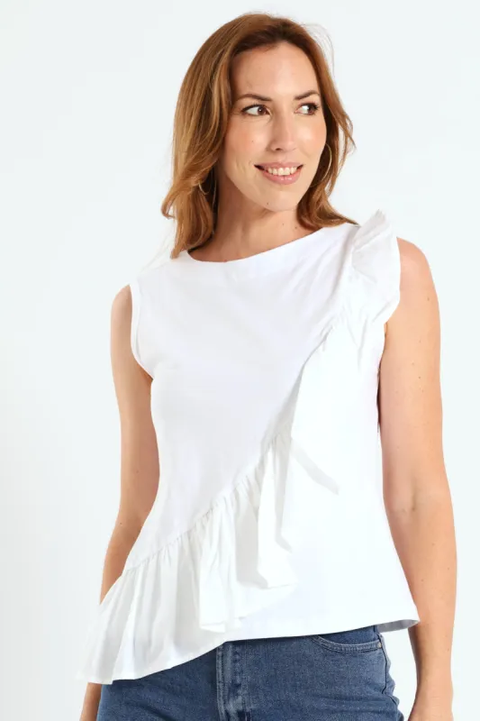 Frill Strap Fitted Combo Top - White sold by Edgars 