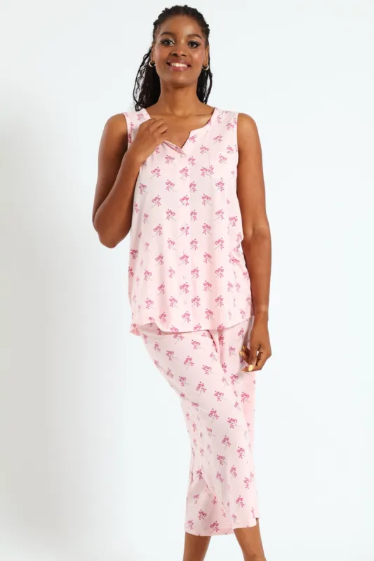 Button Through Flower Capri Set - Pink sold by Edgars