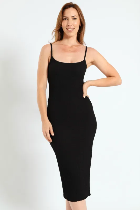 Strappy Textured Slip Midi Dress - Black sold by Edgars