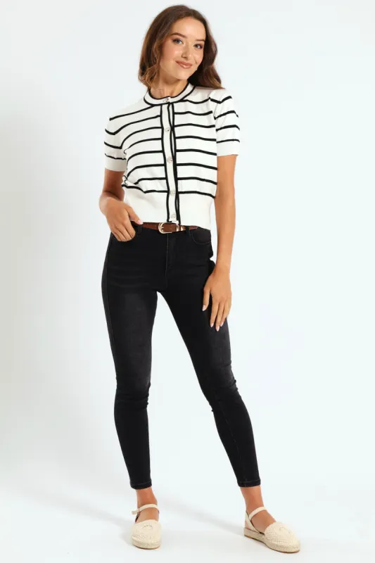 Striped Cardigan - White/Black sold by Edgars