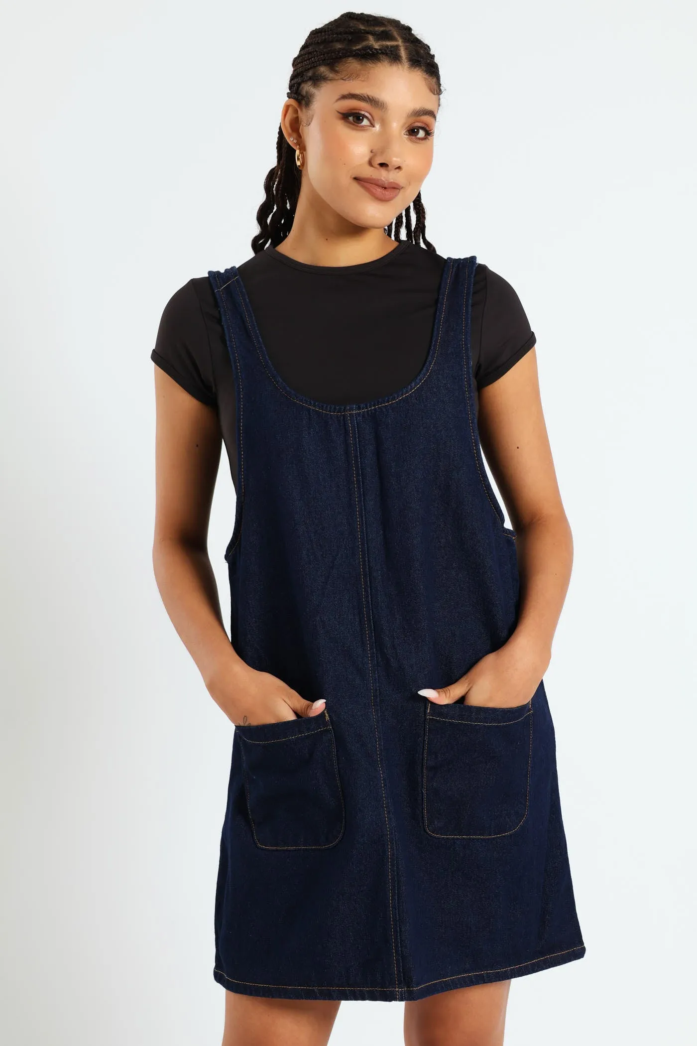 Boxy Denim Pinafore Dress - Ink sold by Edgars