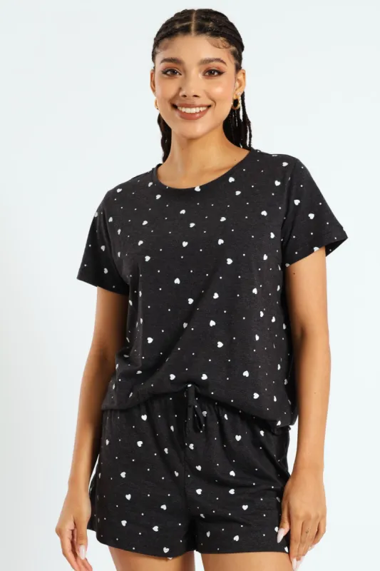 Hearts Tee & Short Knit Set - Charcoal Melange sold by Edgars