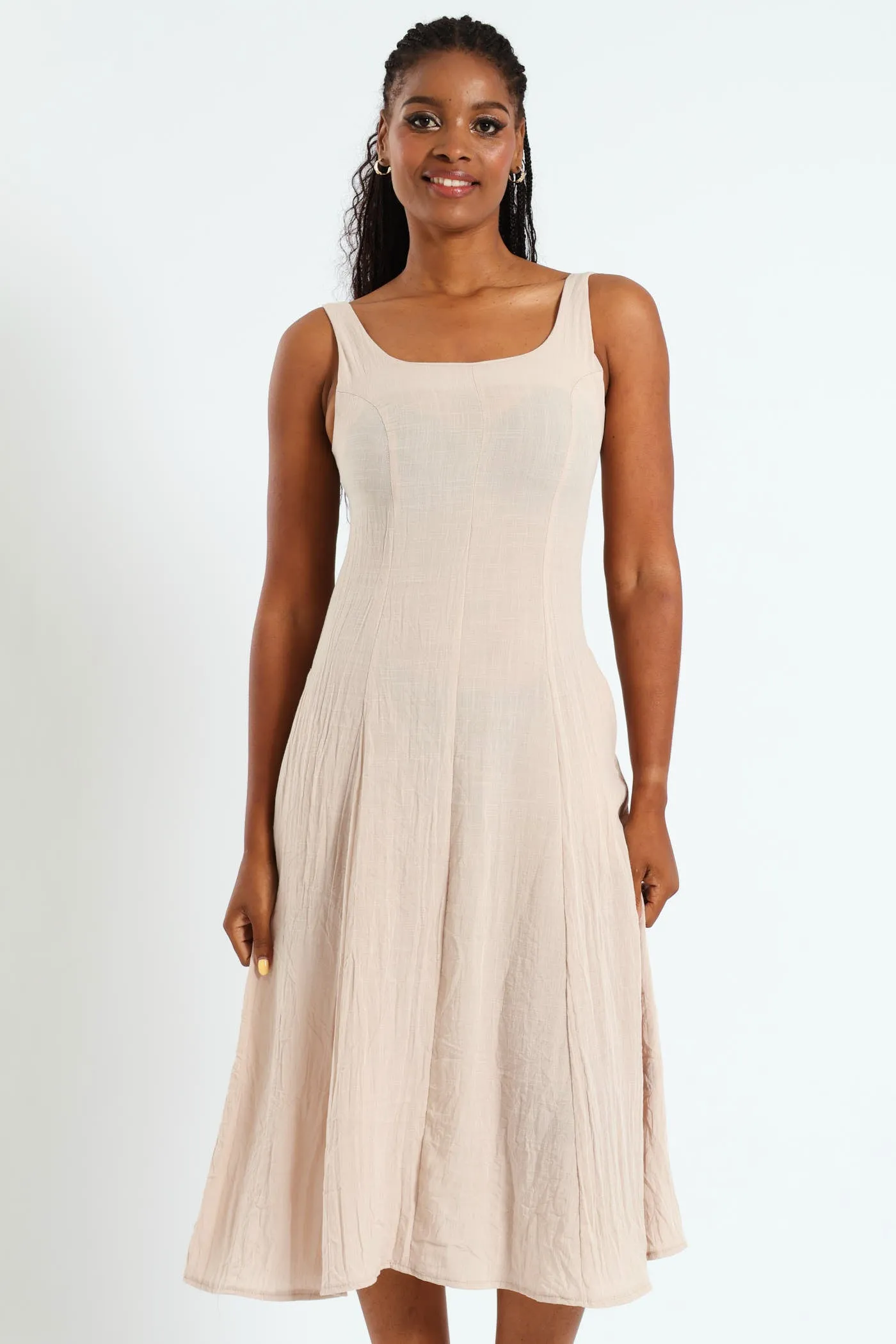 Pannelled Fit & Flare Linen Midi Dress - Stone sold by Edgars product image thumbnail 4