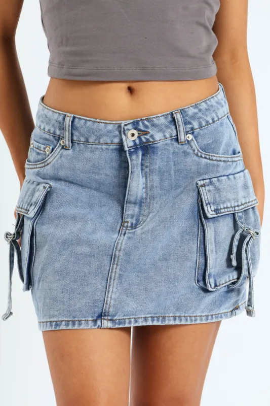 Utility Denim Mini Skirt - Mid Blue sold by Edgars