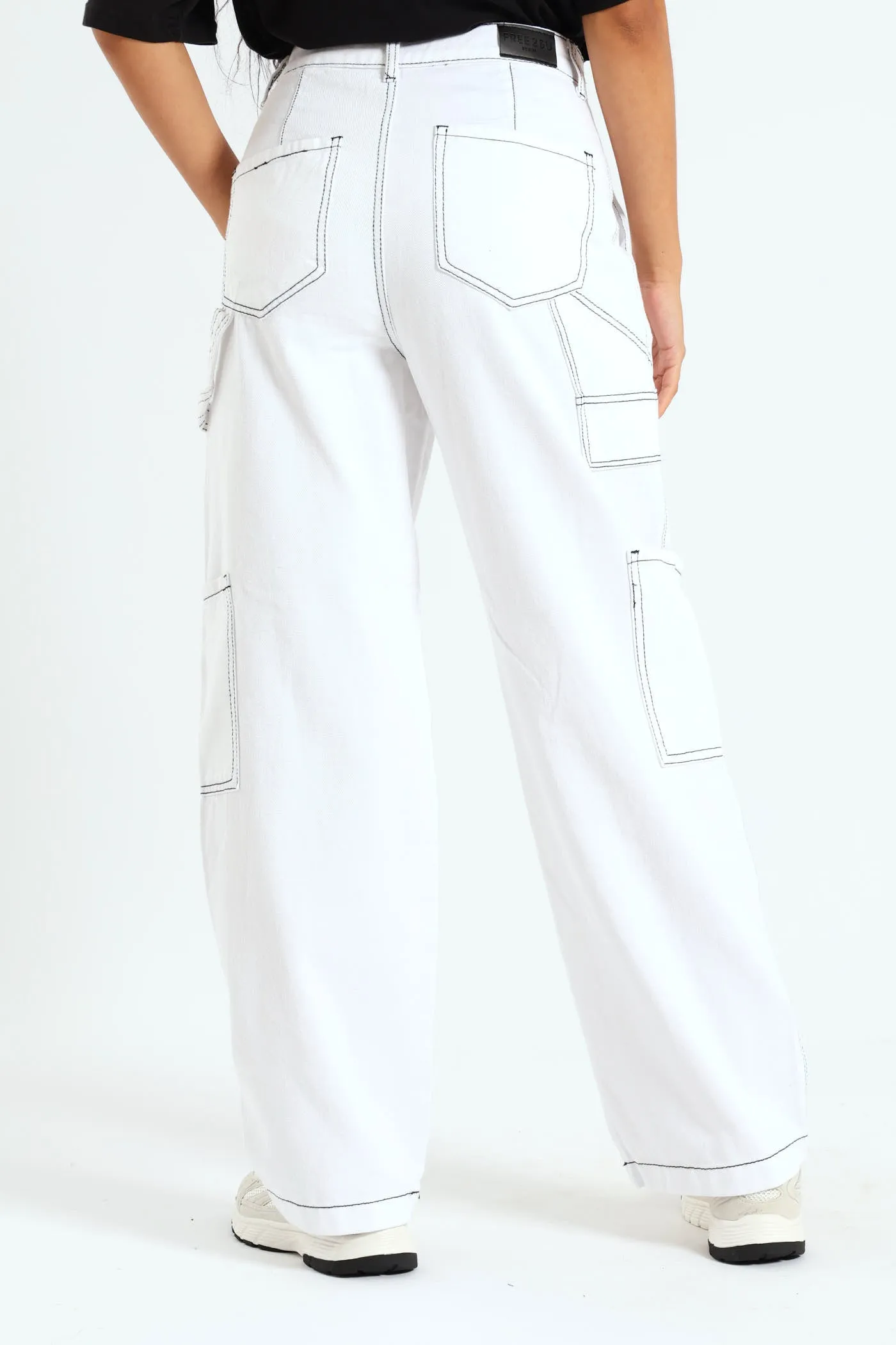 Cargo Contrast Stitch Jean - White/Black sold by Edgars product image thumbnail 3