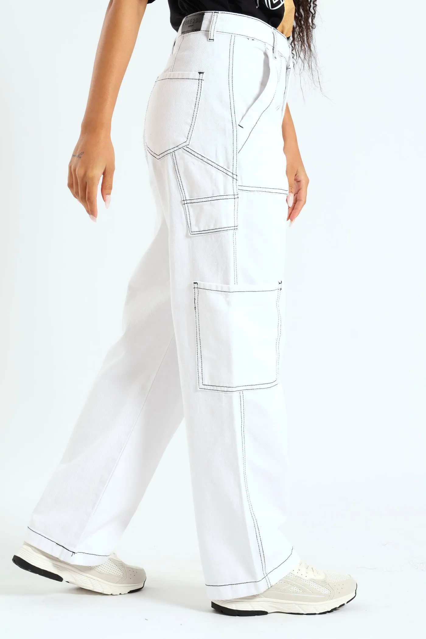 Cargo Contrast Stitch Jean - White/Black sold by Edgars product image thumbnail 2