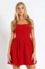 Square Neckline V Line Skater Dress - Red sold by Edgars