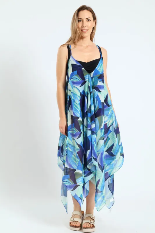Printed Chiffon Hankerchief Cover Up Dress - Blue sold by Edgars 