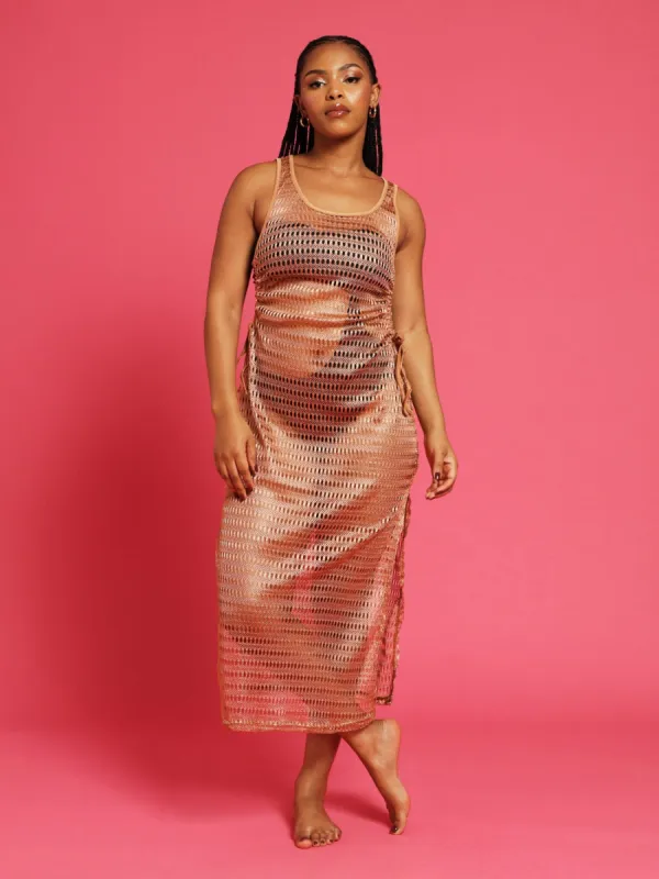 Shimmer Side Tie Maxi Cover-Up - Gold sold by Edgars