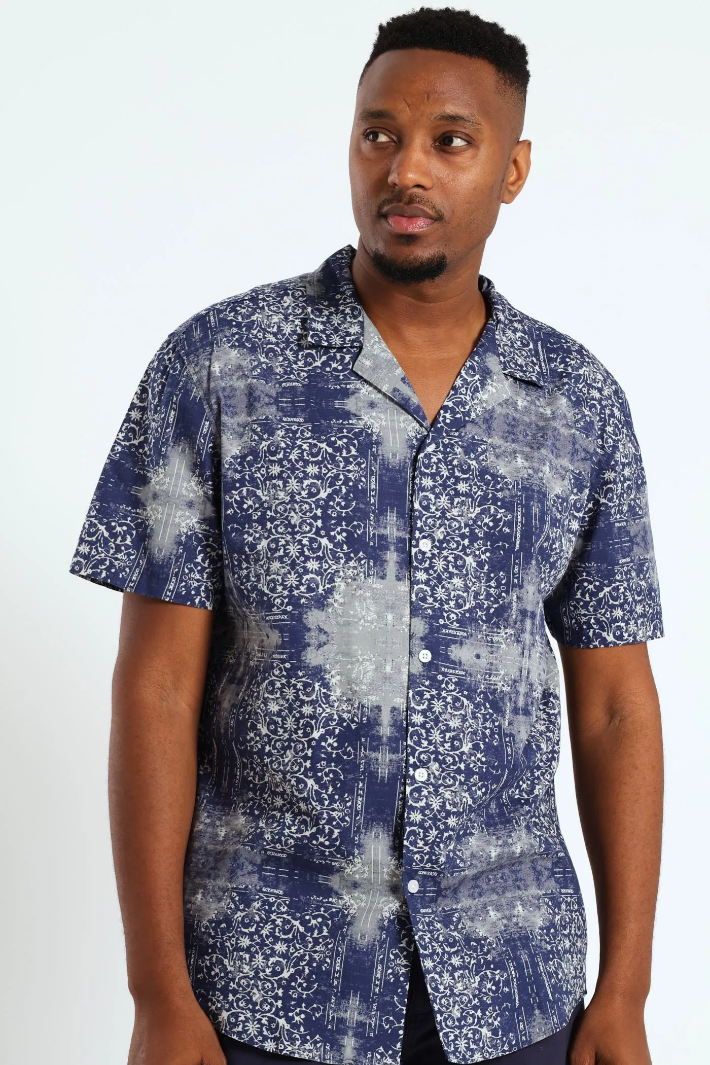 Revere Antique Print Shirt - Navy sold by Edgars