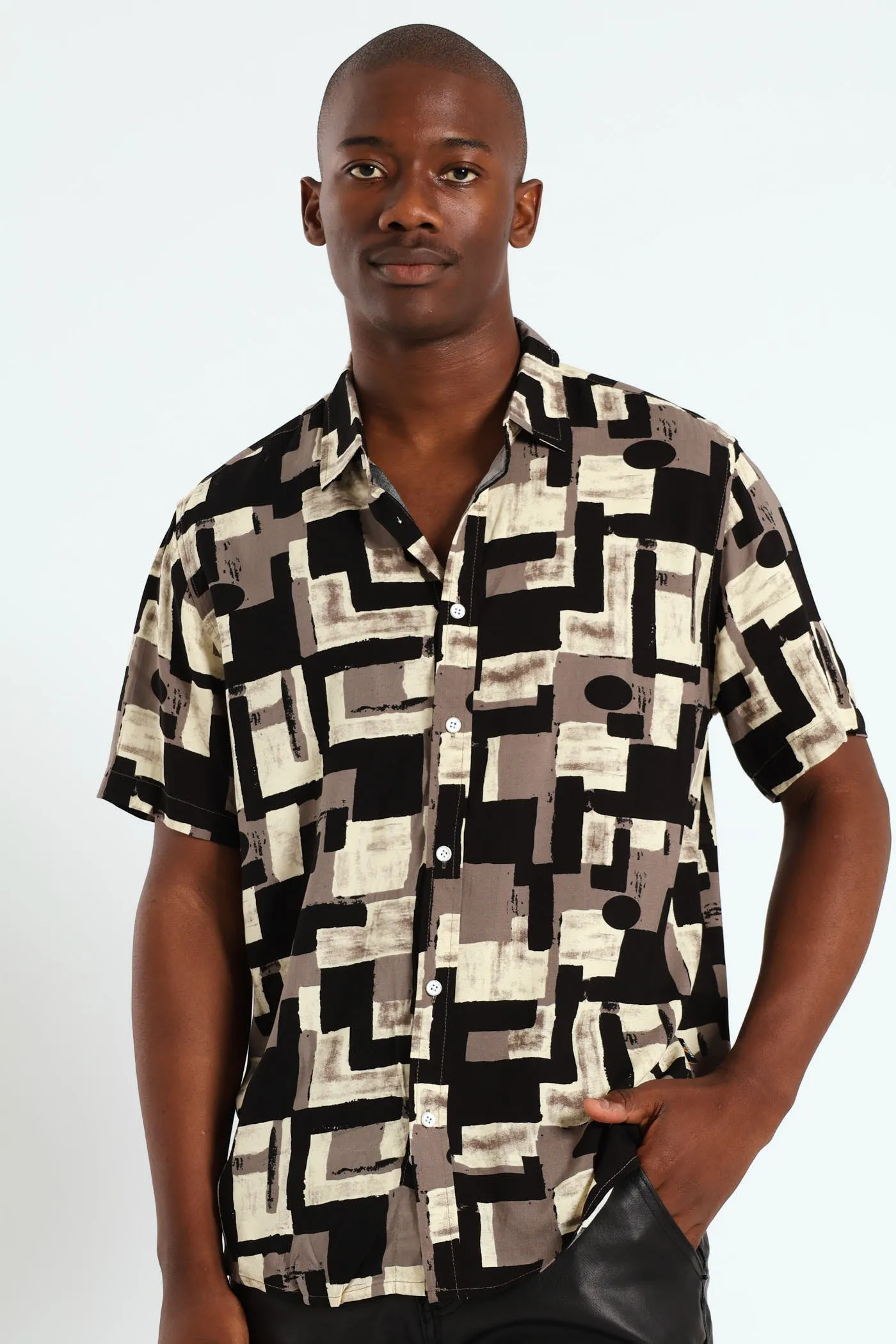 Viscose Geometic Print Shirt - Stone sold by Edgars