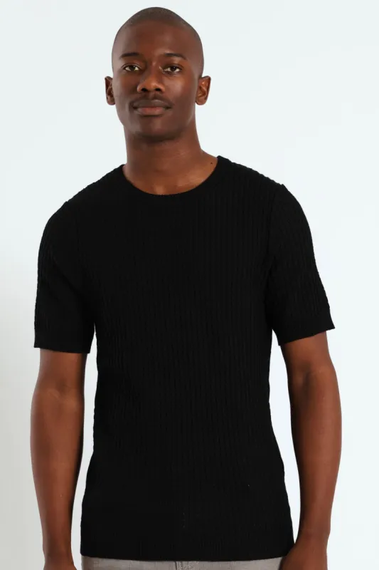 Brick Knit Fine Gauge Crew Tee - Black sold by Edgars