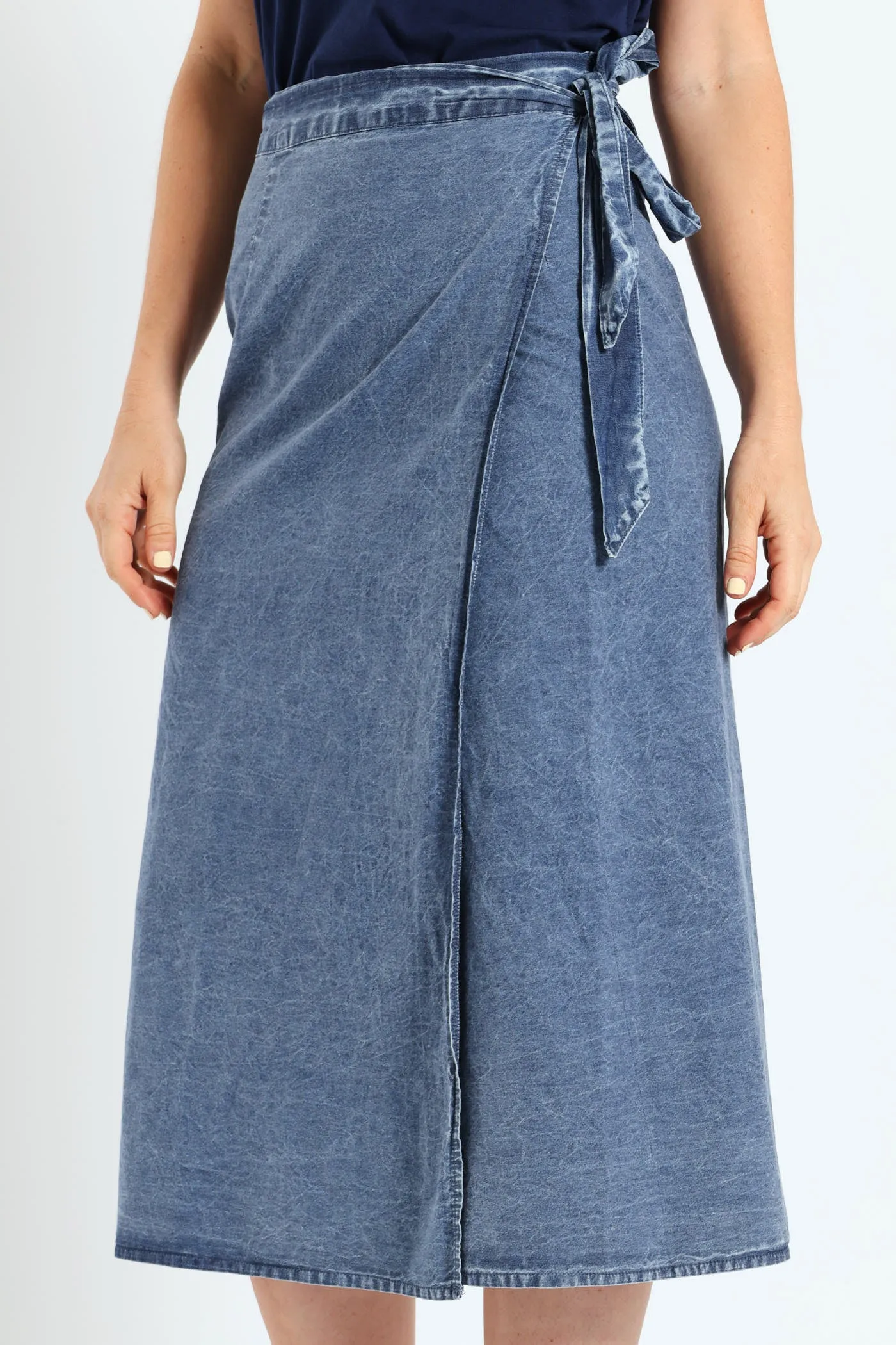 Wrap Chambray Midi Skirt - Medium Wash sold by Edgars