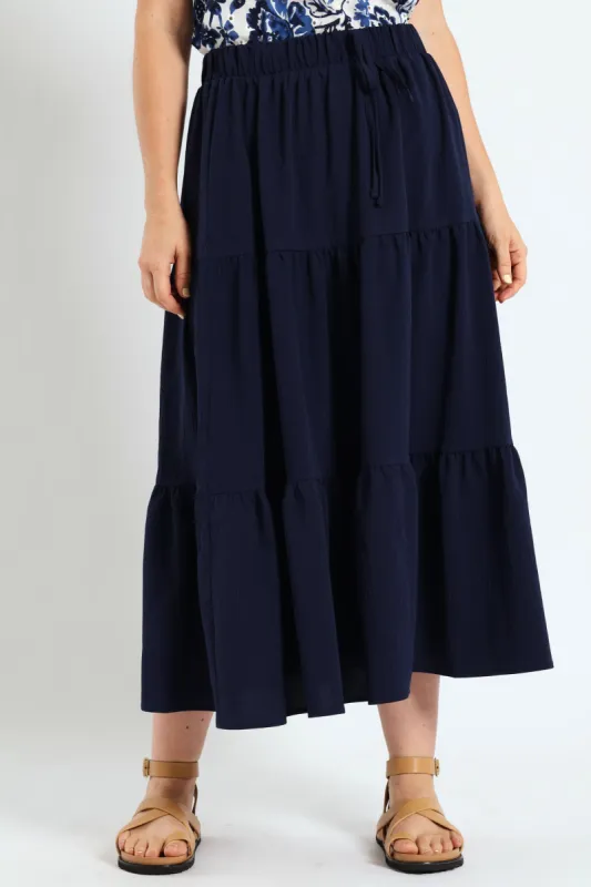 Elasticated Tiered Maxi Skirt - Navy sold by Edgars