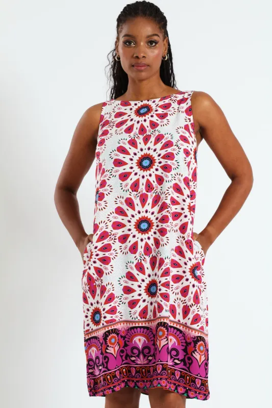 Shift Mini Dress With Border & Pocket Detail - Magenta sold by Edgars 