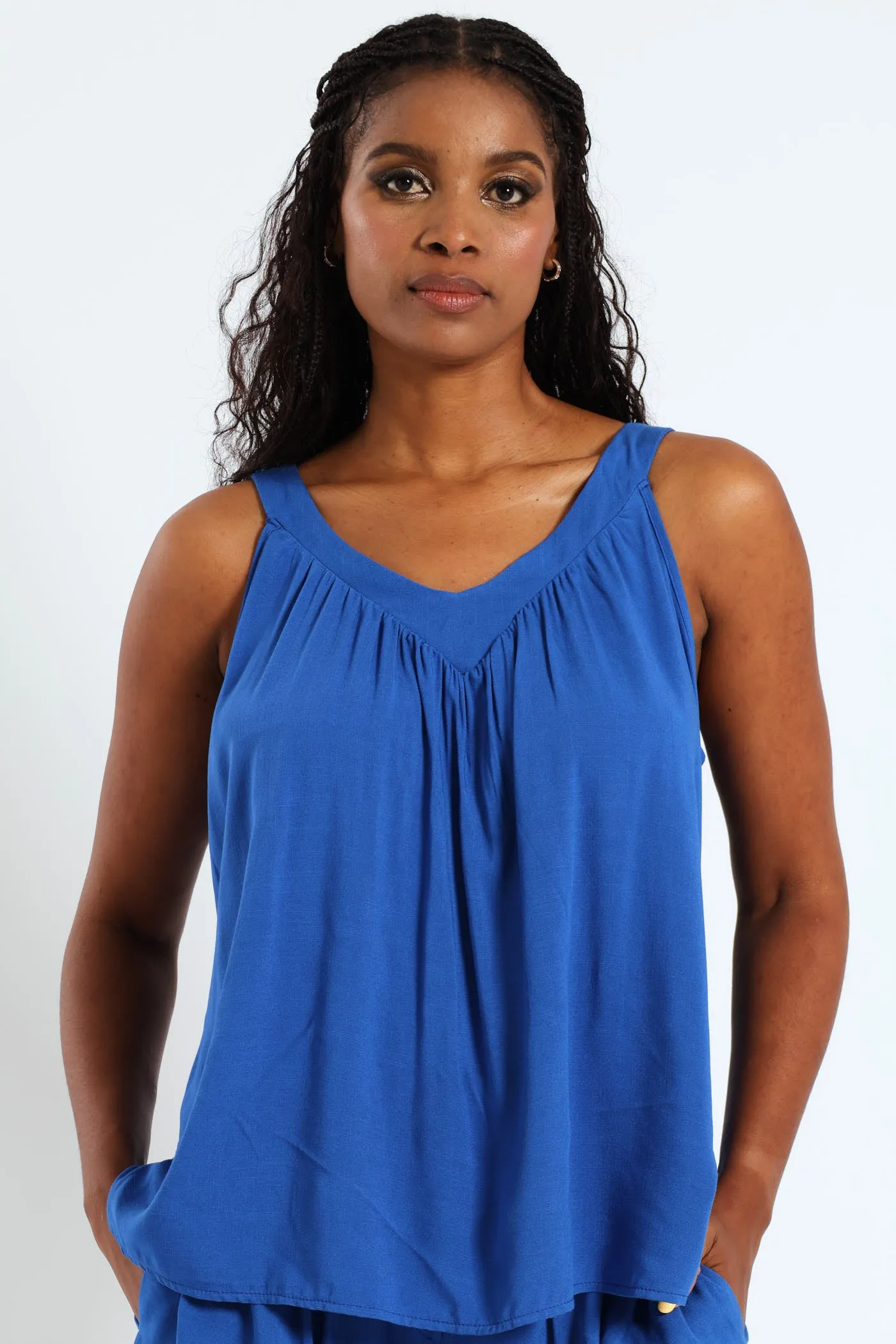 V-Neck Tie Back Linen Cami With Pintuck Detail - Cobalt sold by Edgars product image thumbnail 2