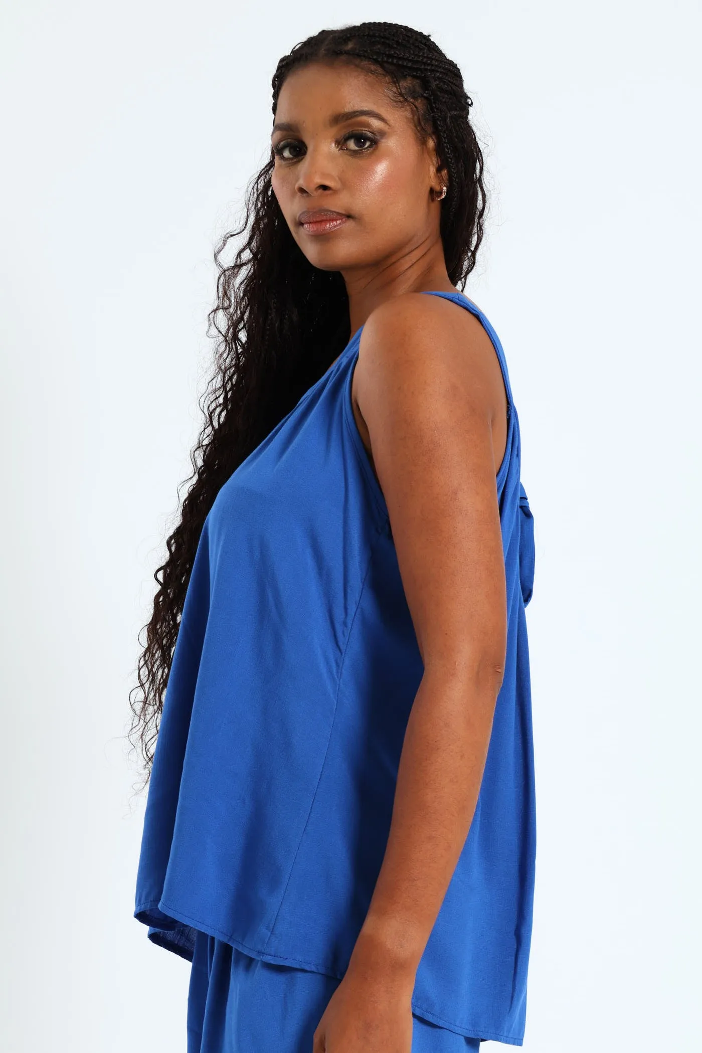 V-Neck Tie Back Linen Cami With Pintuck Detail - Cobalt sold by Edgars product image thumbnail 3