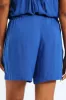 Pull-On Pleated Mock Fly Linen Mid Thigh Shorts - Cobalt sold by Edgars