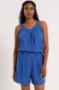 Pull-On Pleated Mock Fly Linen Mid Thigh Shorts - Cobalt sold by Edgars