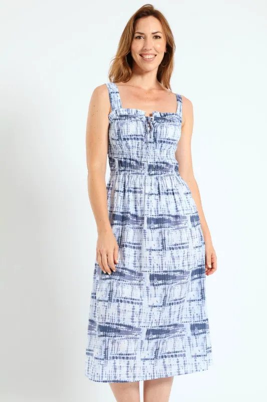 Cord Detail Tie-Front Midi Sundress - White/Blue sold by Edgars