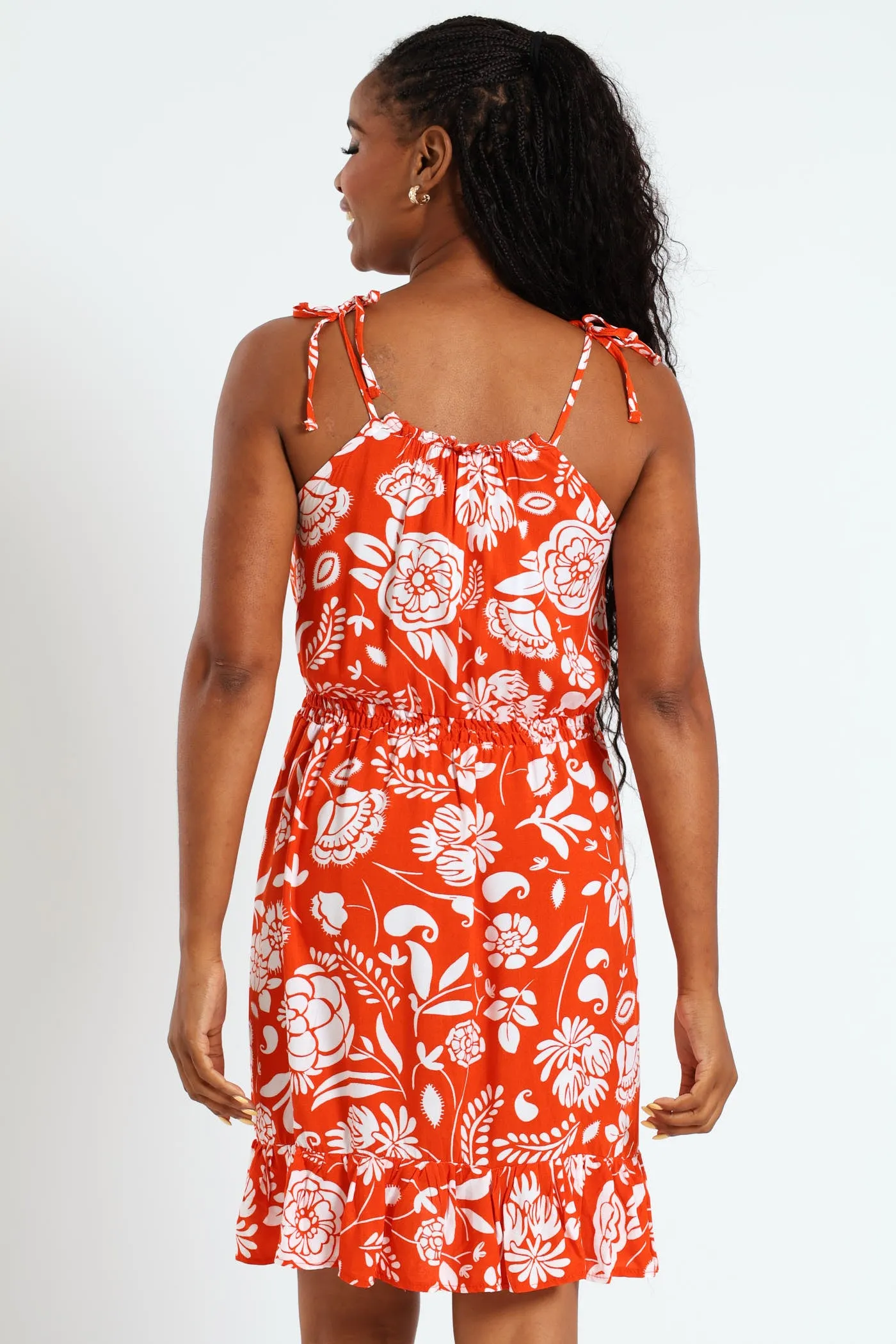 Strappy Shirred Waist Mini Dress - White/Orange sold by Edgars product image thumbnail 3