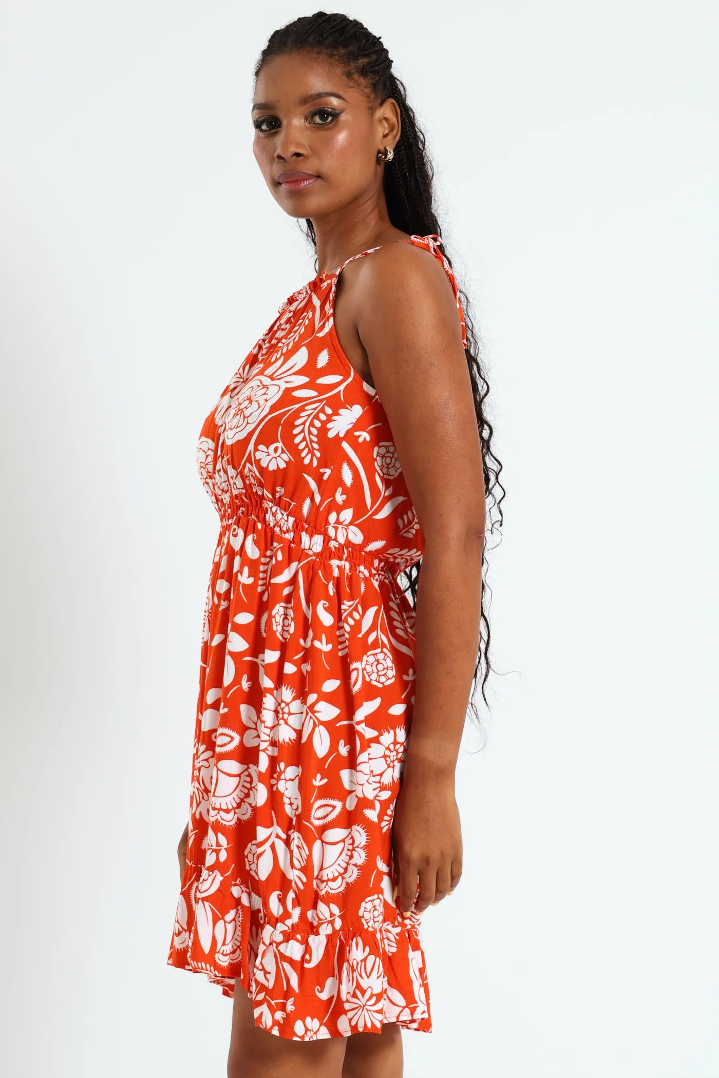 Strappy Shirred Waist Mini Dress - White/Orange sold by Edgars product image thumbnail 2
