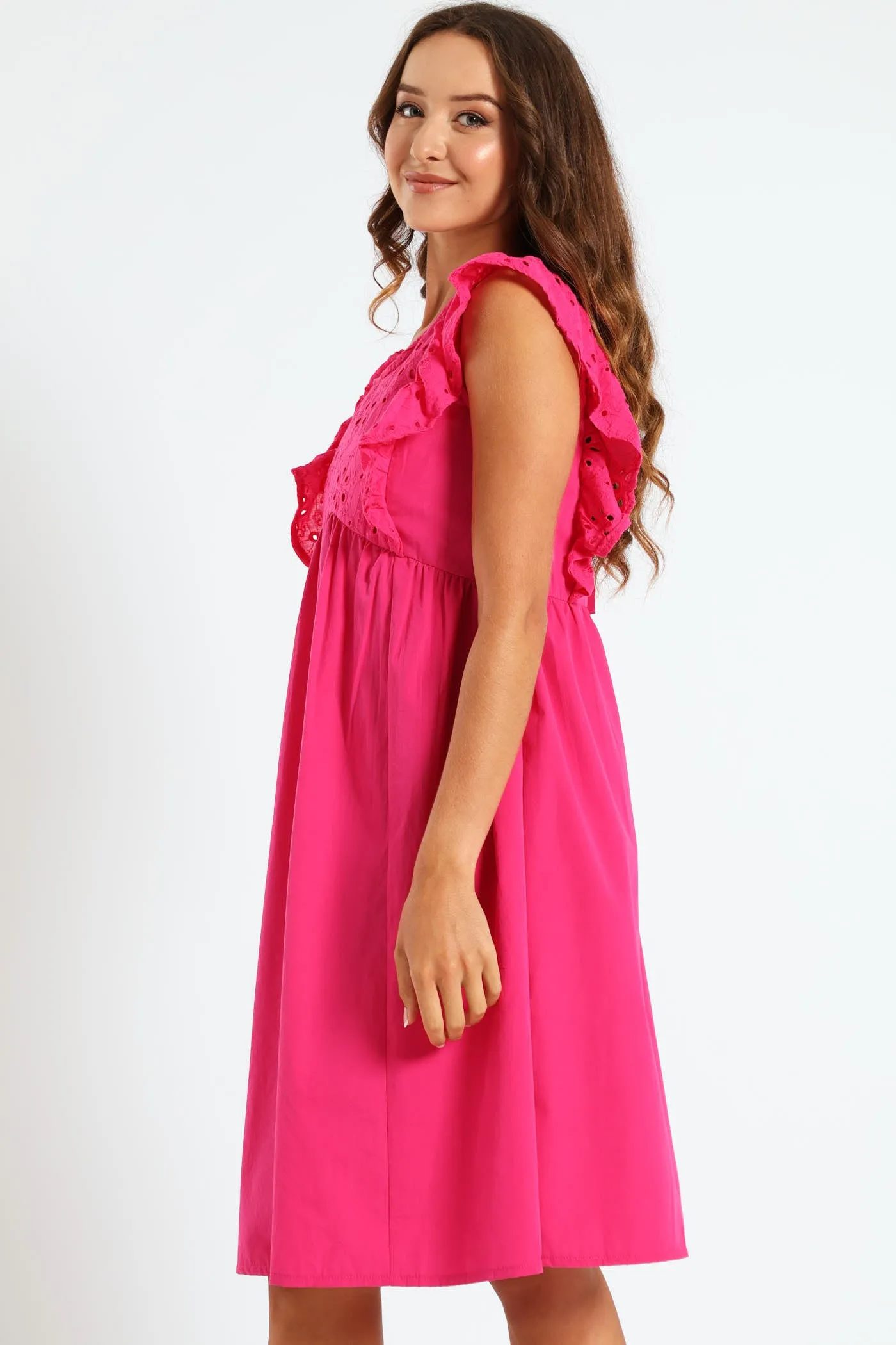 Anglaise Combo Frill Sleeve Mini Dress - Cerise sold by Edgars product image thumbnail 2