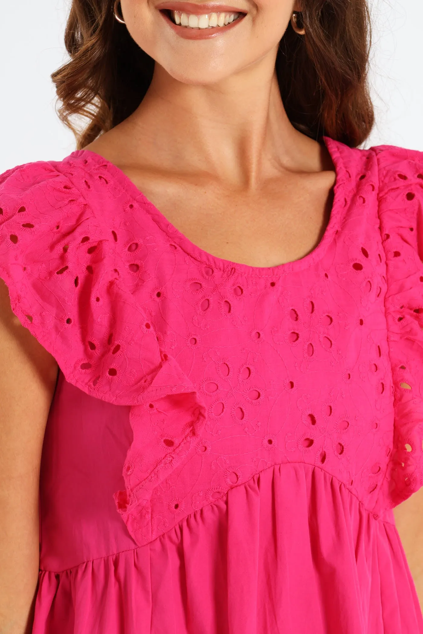 Anglaise Combo Frill Sleeve Mini Dress - Cerise sold by Edgars product image thumbnail 4