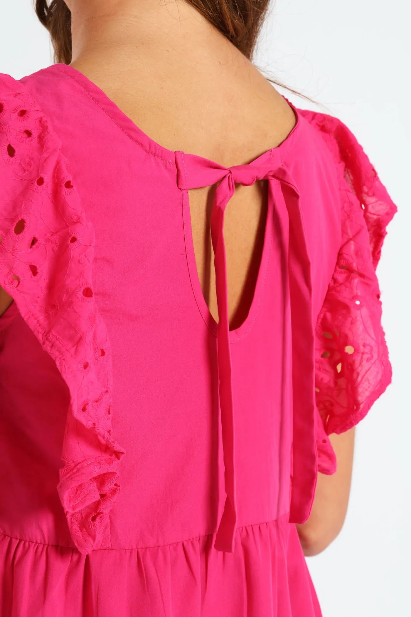 Anglaise Combo Frill Sleeve Mini Dress - Cerise sold by Edgars product image thumbnail 5