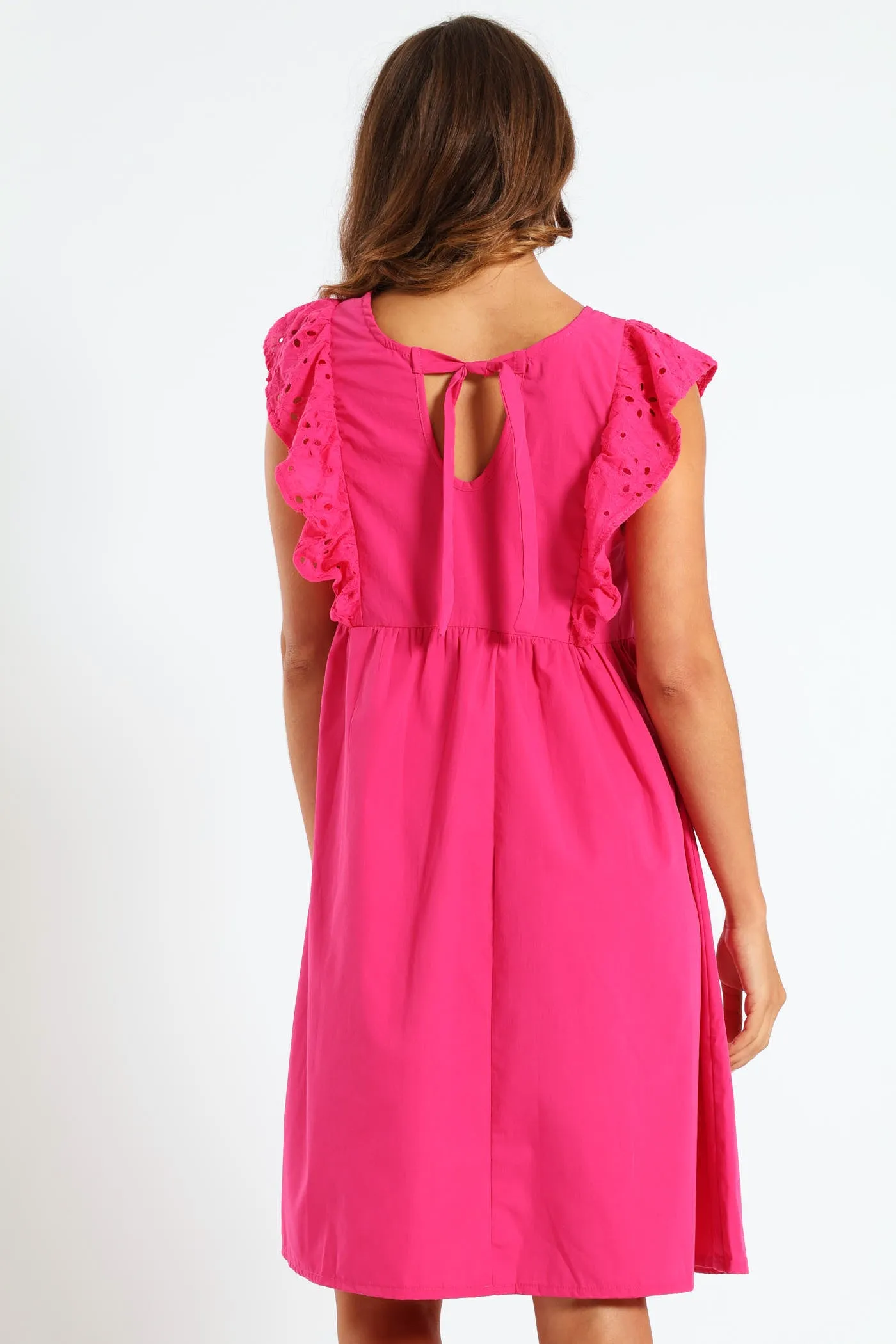 Anglaise Combo Frill Sleeve Mini Dress - Cerise sold by Edgars product image thumbnail 3